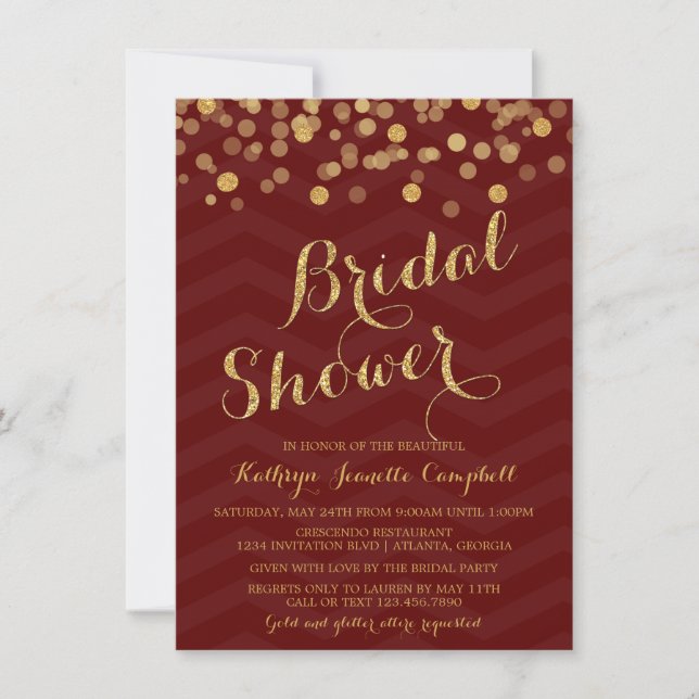 Invitación Purpurina de oro de Borgoña Confetti (Anverso)