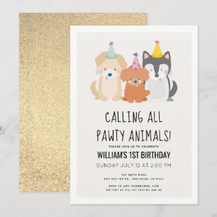 Invitación Purpurina de Oro de Cachorro de Cachorro de Cachor