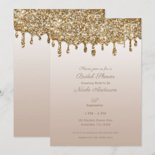 Invitación Purpurina de oro de Champagne Drin Glam Bridal Sho