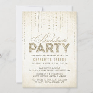 Invitación Purpurina de oro de Champagne Fiesta de Bacheloret