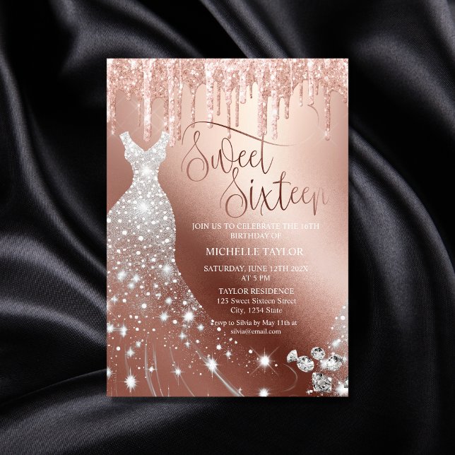 Invitación Purpurina de oro de Chick Rosa moderno Dieciséis (Subido por el creador)