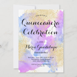 Invitación Purpurina de oro de color rosa moderno Quinceanera