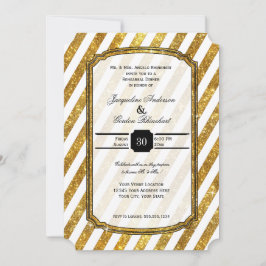 Invitación Purpurina de oro de Faux Ticket Prueba a rayas Cen
