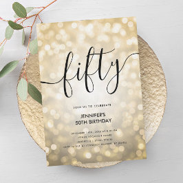 Invitación Purpurina de oro de Glam Moderno enciende 50 cumpl