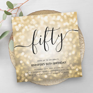 Invitación Purpurina de oro de Glam Moderno enciende 50 cumpl