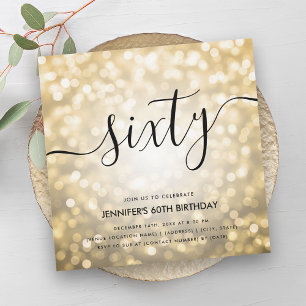Invitación Purpurina de oro de Glam moderno enciende 60 cumpl
