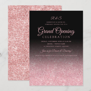 Invitación Purpurina de oro de gran apertura corporativa Rosa