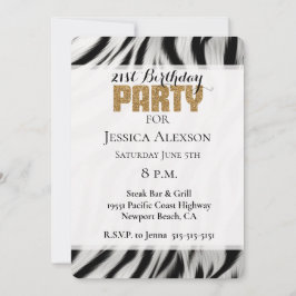 Invitación Purpurina de oro de impresión de animal cebra 21 c