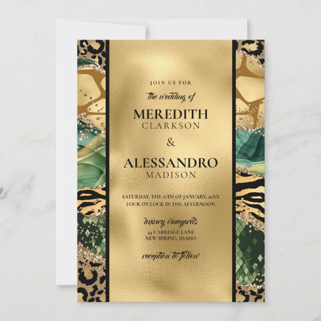 Invitación Purpurina de oro de impresión de selva animal Boda (Anverso)