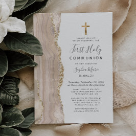 Invitación Purpurina de oro de Ivory Agate, primera comunión