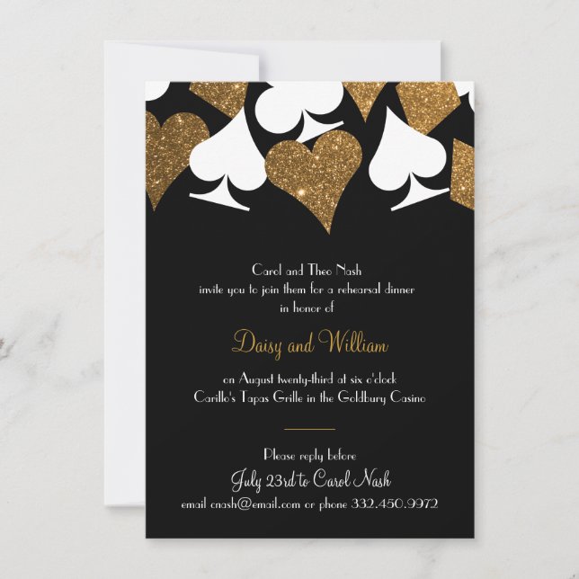 Invitación Purpurina de oro de la cena de la cena de Destiny  (Anverso)