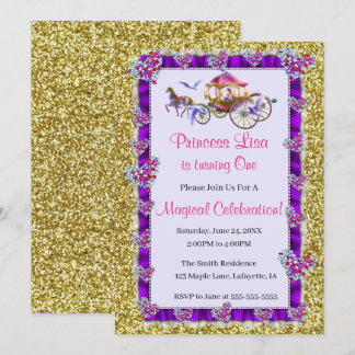 Invitación Purpurina de oro de la cinta púrpura