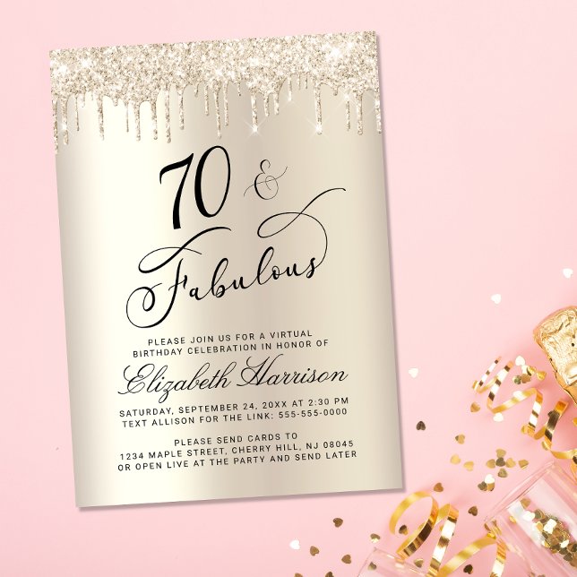 Invitación Purpurina de oro de la fiesta de cumpleaños número (Subido por el creador)