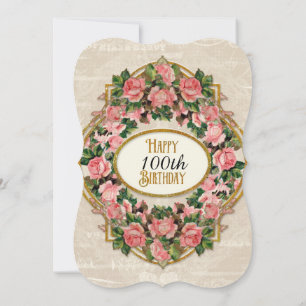 Invitación purpurina de oro de la Fiesta de los Años 100 Rosa