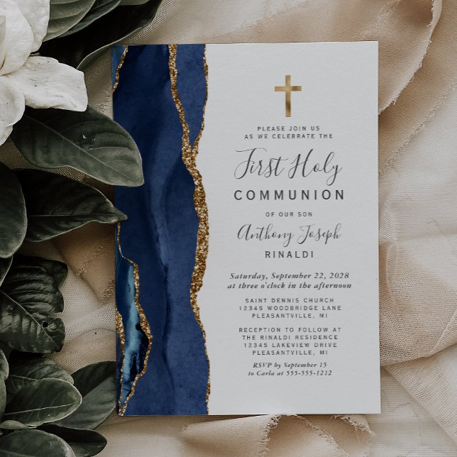 Invitación Purpurina de oro de la Marina Blue Agate - Primera (Subido por el creador)