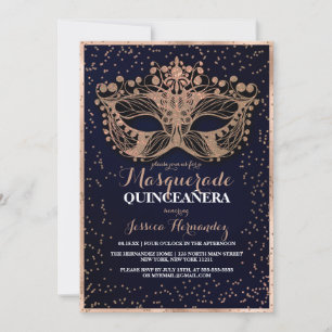 Invitación Purpurina de oro de la marina Confetti Masquerade