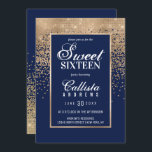 Invitación Purpurina de oro de la marina de moda Confetti Fot<br><div class="desc">Esta invitación a la fotografía Sweet 16 se inspira en la paleta de colores moderna y moderna, impregnada de moda y glamurosa estructura de diseño. Es elegante y la impresión de bonito muestra un confetti gris color purpurina dorado brillante impreso en forma falsa con un borde dorado para enmarcar el...</div>