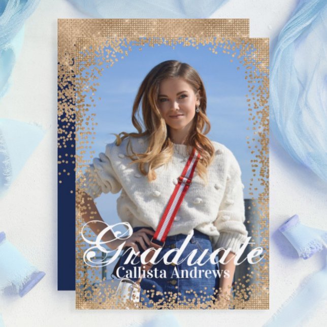 Invitación Purpurina de oro de la Marina de moda Graduación d (Subido por el creador)
