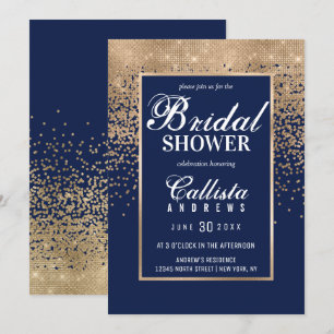 Invitación Purpurina de oro de la marina moderna Confetti Sho