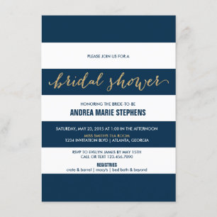 Invitación Purpurina de oro de la Marina y las franjas blanca