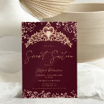 Invitación Purpurina de oro de la princesa tiara rosa<br><div class="desc">Moda princesa tiara corona corazón en forma de rosa purpurina de oro chispas y foto rojo borgoña dulce fiesta de cumpleaños 16 ,  con un guión de moda caligrafía . Añade tu foto al fondo. Contáctame para cambiar la fuente principal superior.</div>