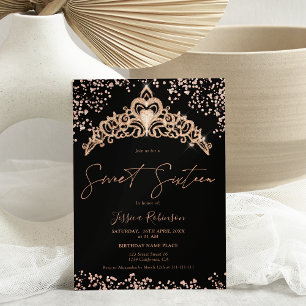 Invitación Purpurina de oro de la princesa tiara rosa