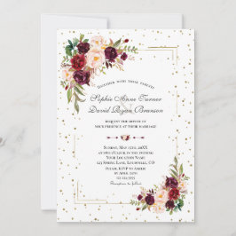 Invitación Purpurina de oro de las flores de borgoña Boda Con