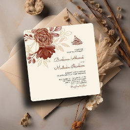 Invitación Purpurina de oro de lino acuarela floral Boda islá