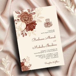 Invitación Purpurina de oro de lino acuarela floral Boda islá