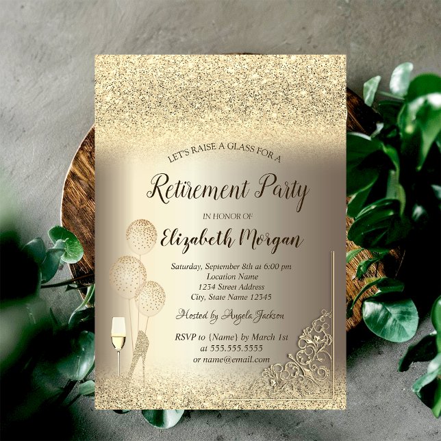 Invitación Purpurina de oro de los globos de cristal de vino  (Subido por el creador)
