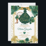 Invitación Purpurina De Oro De Los Verdes De Esmeralda Mis Qu<br><div class="desc">Invitación de Purpurina de la Corona de Oro Verde Esmeralda Quinceañera Mi Quince 15 Anos,  16 cumpleaños, </div>