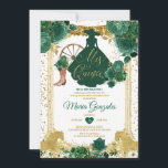 Invitación Purpurina De Oro De Los Verdes De Esmeralda Mis Qu<br><div class="desc">Invitación de Purpurina de la Corona de Oro Verde Esmeralda Quinceañera Mi Quince 15 Anos,  16 cumpleaños, </div>