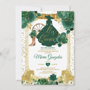 Invitación Purpurina De Oro De Los Verdes De Esmeralda Mis Qu