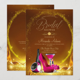 Invitación Purpurina de oro de lujo de tacones altos rosados