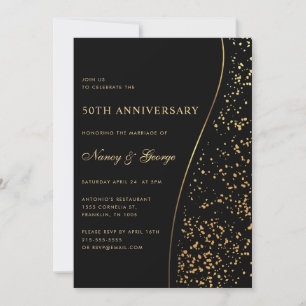 Invitación Purpurina de oro de lujo negro 50 aniversario Boda