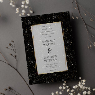 Invitación Purpurina de oro de lujo negro glam  confetti Boda