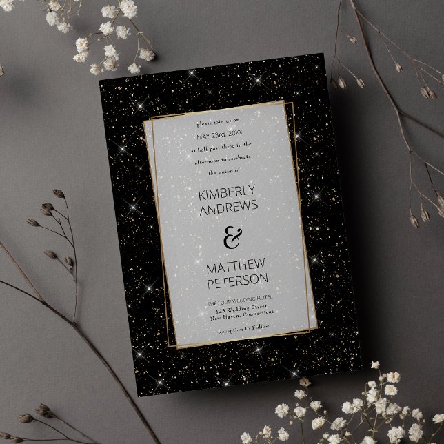Invitación Purpurina de oro de lujo negro glam  confetti Boda (Luxury black glam gold glitter confetti Wedding )