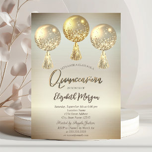 Invitación Purpurina de oro de lujo perfora globos de Quincea