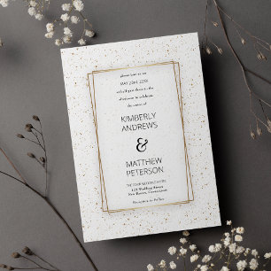 Invitación Purpurina de oro de lujosos glam blanco confetti B