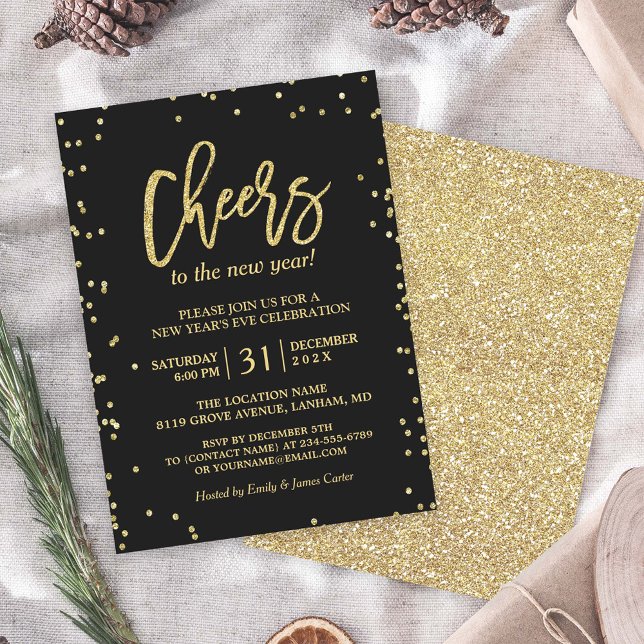 Invitación Purpurina de oro de moda anima a Fiesta de Nochevi (Subido por el creador)