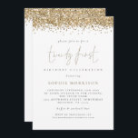 Invitación Purpurina de oro de moda Fiesta de cumpleaños 21<br><div class="desc">Purpurina de oro de moda Fiesta de cumpleaños 21. Un precio económico menor 4, 5" x 5, 6" alternativa. Estilo glam con un borde de falso purpurina de oro en la parte superior de cada lado, y el 21º está en un set informal script de estilo. Personaliza fácilmente el resto...</div>