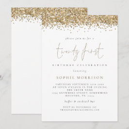 Invitación Purpurina de oro de moda Fiesta de cumpleaños 21