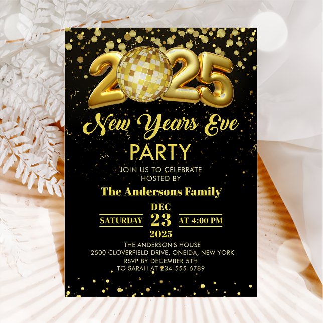 Invitación Purpurina de oro de Nochevieja 2025, Fiesta de Noc (Subido por el creador)