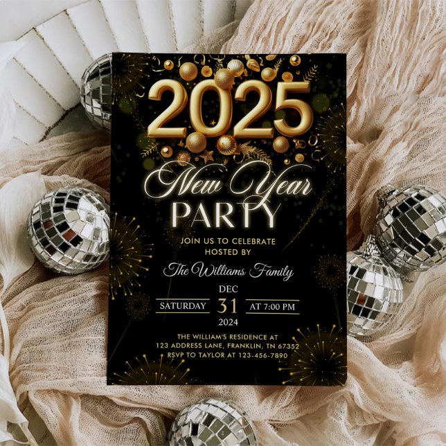 Invitación Purpurina de oro de Nochevieja 2025, Fiesta de Noc (Subido por el creador)