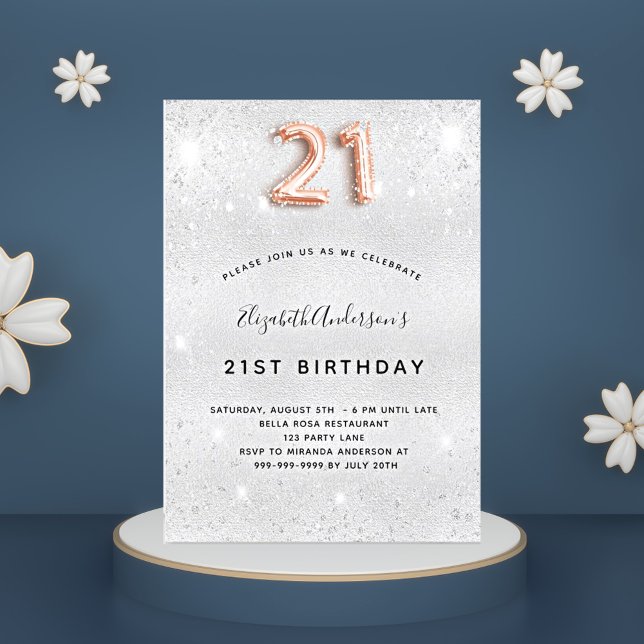 Invitación purpurina de oro de plata en 21 años (Subido por el creador)
