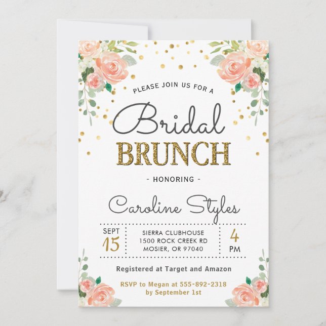 Invitación Purpurina de oro de primavera elegante Brunch nupc (Anverso)