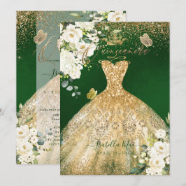 Invitación Purpurina de oro de Quinceanera de PixDezines verd