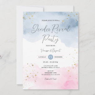Invitación Purpurina de oro de Rubor Pink & Blue Gender Revel