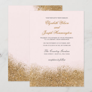 Invitación Purpurina de oro de Rubor Sparkle Elegant Wedding