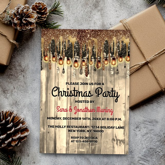 Invitación Purpurina de oro de Rustic Country desliza a Fiest (Subido por el creador)